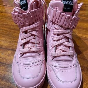 Moschino pink barbie high top sneaker.